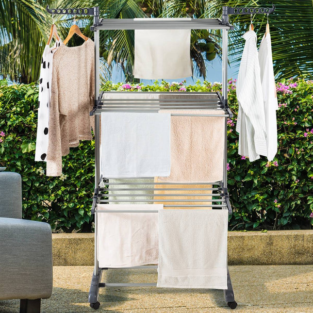 3-Tier Laundry Drying Rack, Foldable, Wheeled, 169 cm