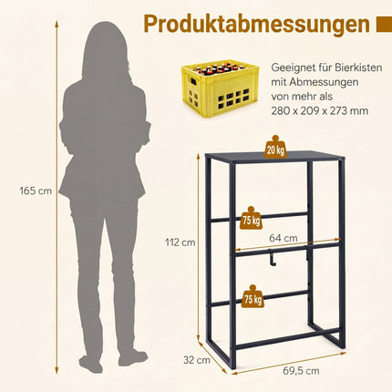 3-Tier Metal Drink Crate Rack with Shelf and Hooks