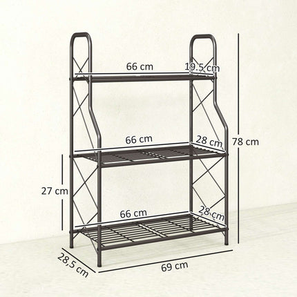 3patrový kovový stojan na rostliny s madly, 78 cm, černý
