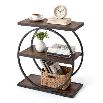 3-Tier Narrow End Table, Open Shelves, Rustic Brown