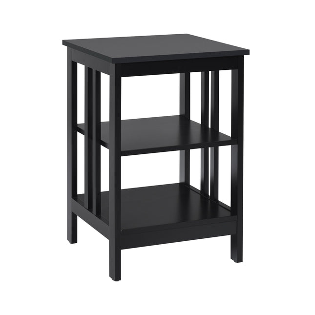 3-Tier Nightstand, MDF Shelves, Reinforced Bars, Black