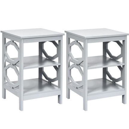 3-Tier Nightstands Set of 2, Gray MDF Side Tables