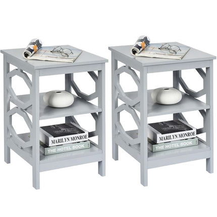 3-Tier Nightstands Set of 2, Gray MDF Side Tables