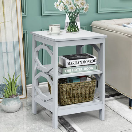 3-Tier Nightstands Set of 2, Gray MDF Side Tables