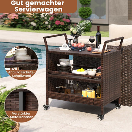 3-Tier Outdoor Bar Cart with Lockable Wheels & Handles