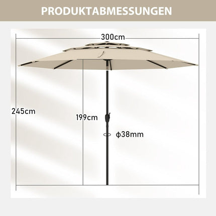 3patrový slunečník, béžový, 300 cm, odolný proti větru