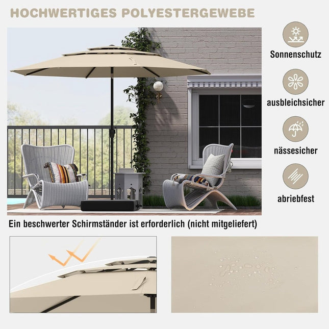 3-Tier Patio Umbrella, Beige, 300 cm, Wind-Resistant