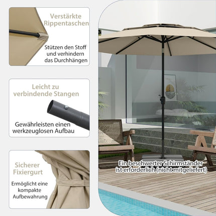 3patrový slunečník, béžový, 300 cm, odolný proti větru