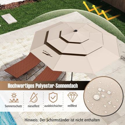 3patrový slunečník, solární LED, klika a naklápění, béžový