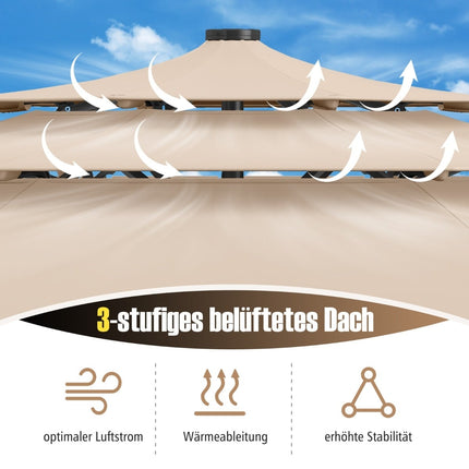 3patrový slunečník, solární LED, klika a naklápění, béžový
