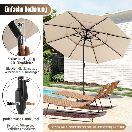3patrový slunečník, solární LED, klika a naklápění, béžový