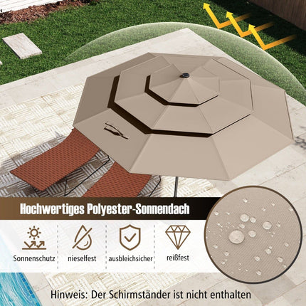 3patrový slunečník, solární LED, klika a naklápění, hnědý