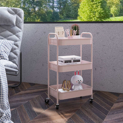 3patrový růžový ocelový úložný vozík s kolečky