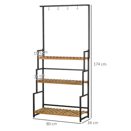 Třípatrový dřevěný regál na rostliny s háčky – 80x36x174 cm