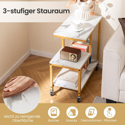 3patrový pojízdný odkládací stolek – vzhled mramoru, design ve tvaru G