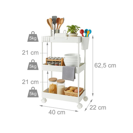 3-Tier Rolling Trolley with Swivel Wheels and Brakes