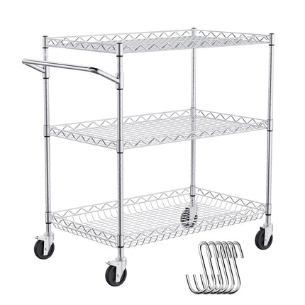 3-Tier Rolling Utility Cart, Adjustable Wire Shelves, 76x46x91 cm