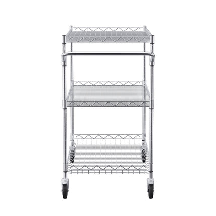 3-Tier Rolling Utility Cart, Adjustable Wire Shelves, 76x46x91 cm