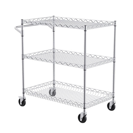 3-Tier Rolling Utility Cart, Adjustable Wire Shelves, 76x46x91 cm