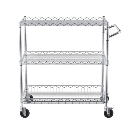 3-Tier Rolling Utility Cart, Adjustable Wire Shelves, 76x46x91 cm