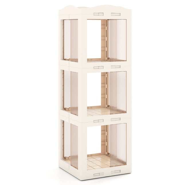 3-Tier Rotating Bookshelf, Foldable, Non-Slip, White