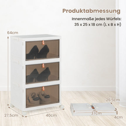 3patrový úložný box na boty s magnetickými dvířky a kolečky
