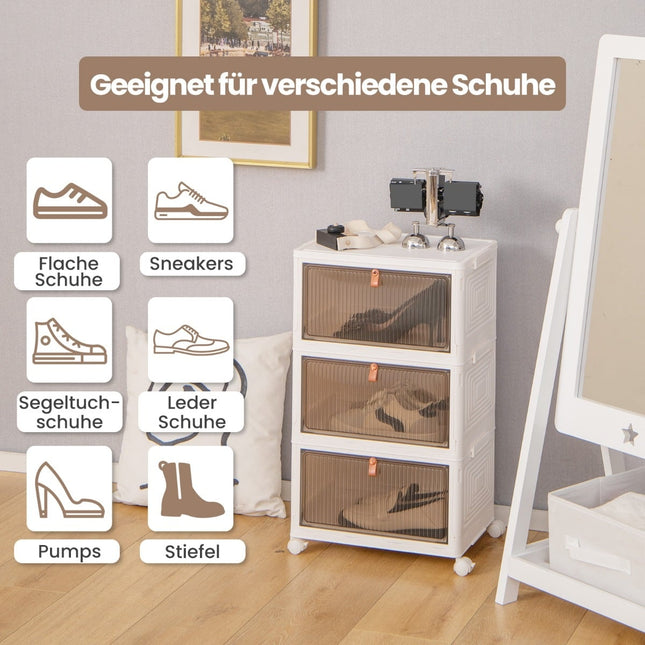 3patrový úložný box na boty s magnetickými dvířky a kolečky