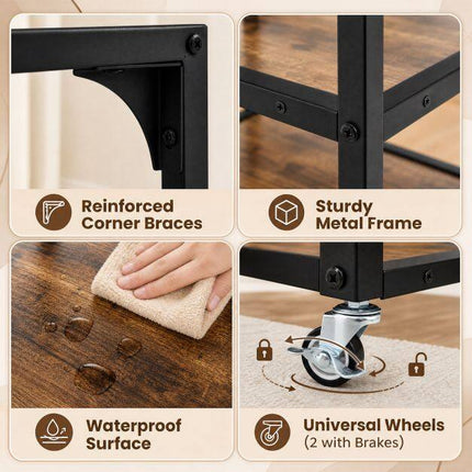 3-Tier Side Table with Glass Top and Steel Frame