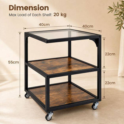 3-Tier Side Table with Glass Top and Steel Frame