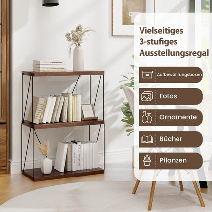 3patrový stojací regál s kovovým rámem, industriální knihovna a úložný regál 60 x 29.5 x 82 cm