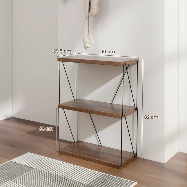 3 Tier Standing Shelf with Metal Frame Industrial Bookcase Storage Rack 60 x 29.5 x 82 cm