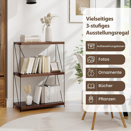 3patrový stojací regál s kovovým rámem, industriální knihovna a úložný regál 60 x 29.5 x 85.5 cm
