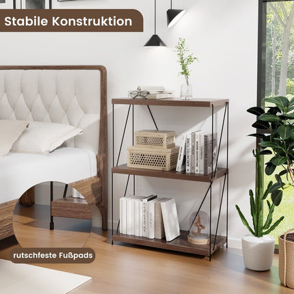 3patrový stojací regál s kovovým rámem, industriální knihovna a úložný regál 60 x 29.5 x 85.5 cm