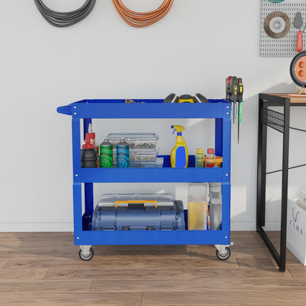 3-Tier Steel Tool Cart, 4 Wheels, 83x35.3x76 cm, Blue