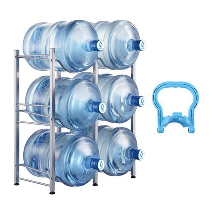 3-Tier Water Jug Rack, 6-Bottle 5-Gallon, Silver