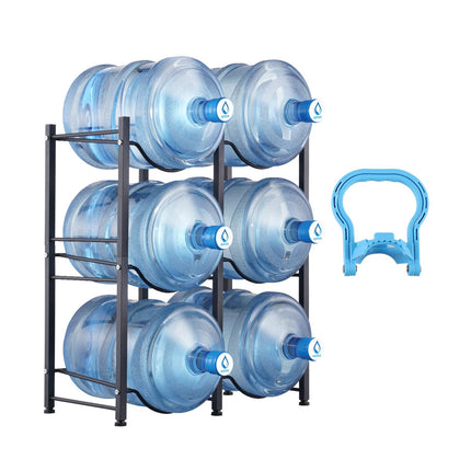3-Tier Water Jug Rack, Holds 6 5-Gallon Bottles, Black