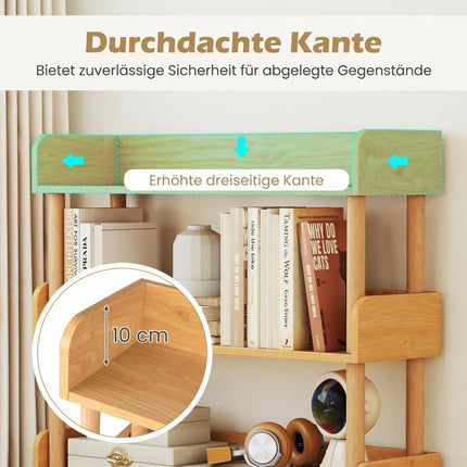 3-Tier Wooden Bookshelf with Open Shelves and Side Rails