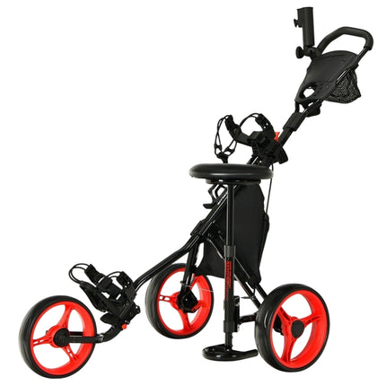 3kolový nastavitelný golfový vozík se sedátkem, červená/černá