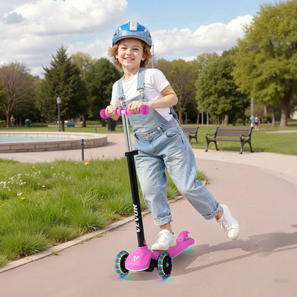 3-Wheel Kids Kick Scooter, Light-Up Wheels, Pink