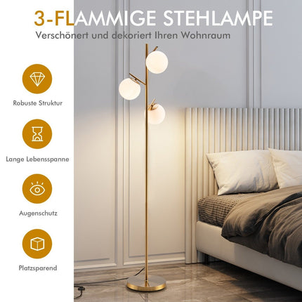 Stojací lampa pro 3 žárovky s praktickým nožním vypínačem a paticí E27, čtecí lampa