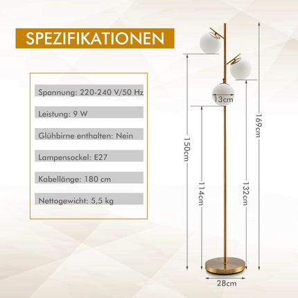 Stojací lampa pro 3 žárovky s praktickým nožním vypínačem a paticí E27, čtecí lampa
