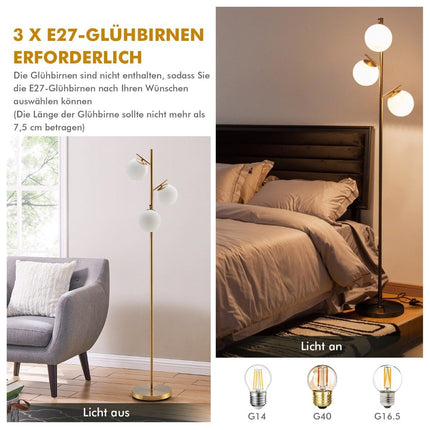 Stojací lampa pro 3 žárovky s praktickým nožním vypínačem a paticí E27, čtecí lampa