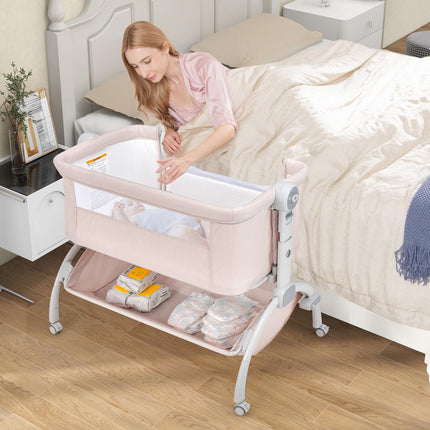 Dětská kolébka 3v1, přístavná postýlka s nastavitelnou výškou, béžová