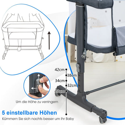 3-in-1 Baby Crib & Bassinet with Mattress, Dark Grey