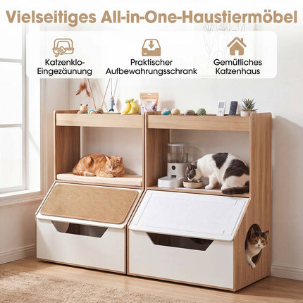 3-in-1 Cat House Cabinet with Cushion and Scratching Pad