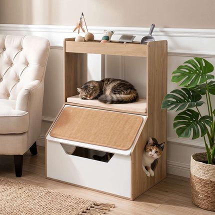 3-in-1 Cat House Cabinet with Cushion and Scratching Pad