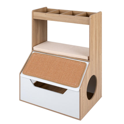 3-in-1 Cat House Cabinet with Cushion and Scratching Pad