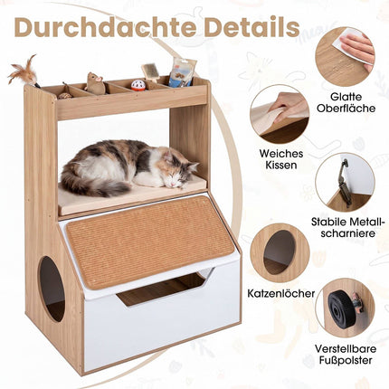3-in-1 Cat House Cabinet with Cushion and Scratching Pad