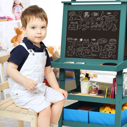 3 v 1 dětský malířský stojan, oboustranná dětská tabule, bílá a křídová tabule s papírem na kreslení 59 x 50 x 117 cm modrá