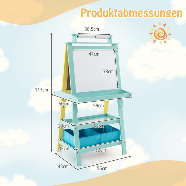 3 in 1 Children's Easel Double Sided Whiteboard & Chalkboard & Drawing Paper Yellow + Blue